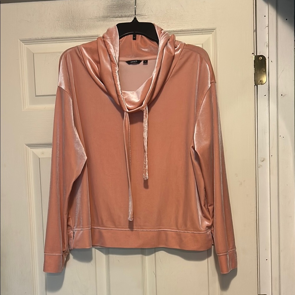 Peach Velvet Cowl Neck Pullover Size Large